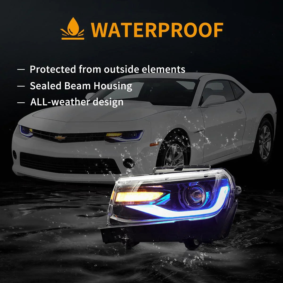 LED bloc optique avant RGB Dual Beam Projector noir pour 2014-2015 Chevrolet Camaro – vue 8
