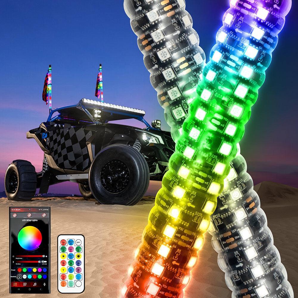 New 2.8FT LED RGB Whip Lights avec clignotant & Brake Light, Bluetooth APP/ Remote Control