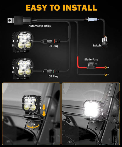XP-ULTRA série 3″ 80 W faisceau combiné projecteurs LED compacts orange&blanc tout-terrain feux – vue 4 – NOVADOMIO