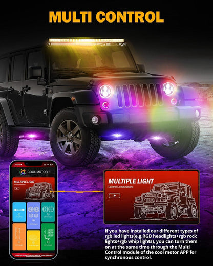 Upgraded 7″ rond LED phare avec RGB anneau Halo pour Jeep Wrangler JK TJ LJ – vue 8 – NOVADOMIO