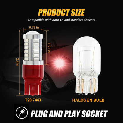T20 7443 7440 LED stop/arrière Light 20W 4000LM rouge 33LED série – 2 ampoules – vue 6 – NOVADOMIO