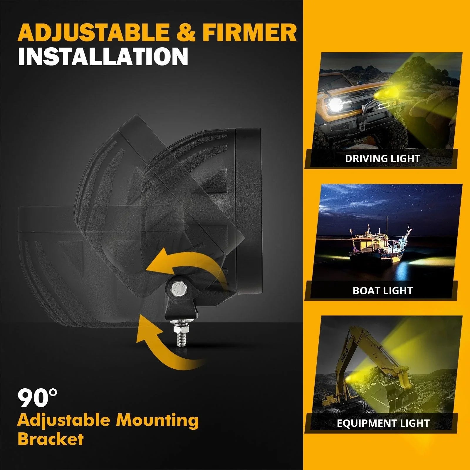 4 Inch 90W Round LED Driving Lights Spot Yellow avec A-Pillar Mounting Bracket pour Ford Bronco 2/4 Door 2021 2022 – vue 5