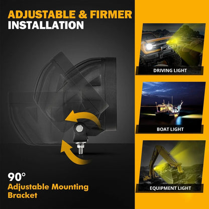 4″ 90 W rond jaune Spot LED feux longue portée avec Dual montant A support de montage pour Ford Bronco 2/4 portes 2021 2022