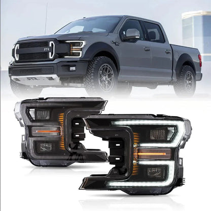 LED bloc optique avant projecteur double faisceau avec Start-up Animation noir/chromé pour 2018–2020 Ford F150 13th Gen – vue