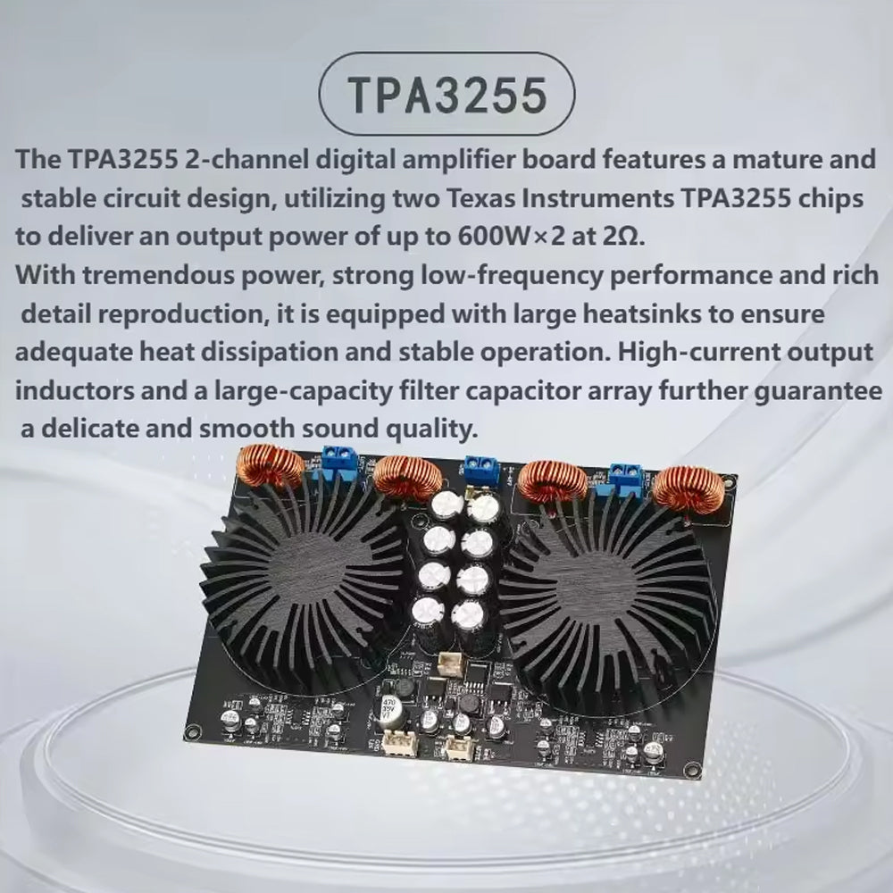 Carte amplificateur numérique TPA3255 à 2 canaux, 600 W × 2, HiFi classe D, pour haut-parleurs 2Ω / 4Ω / 8Ω, DC24-48 V…