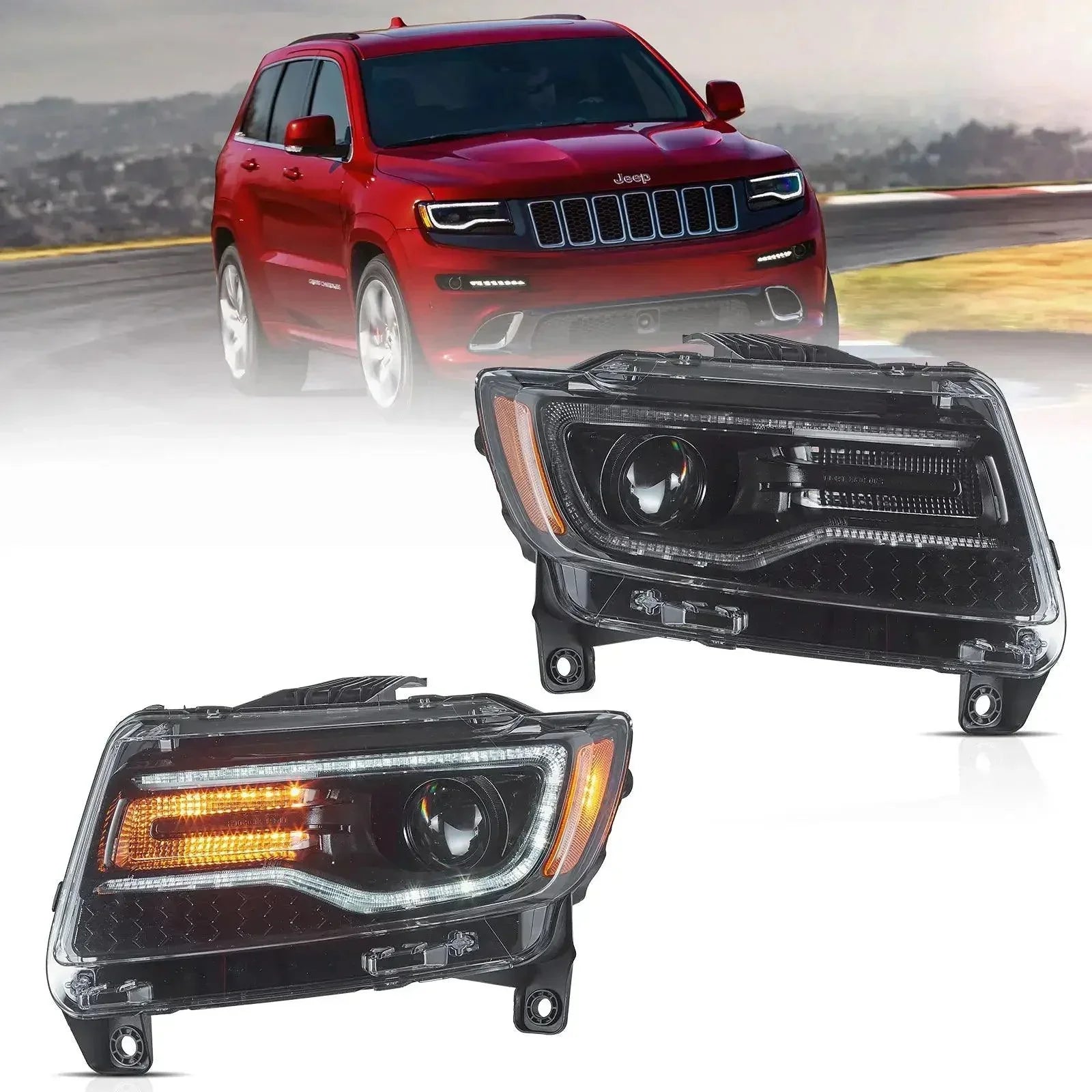 LED bloc optique avant Full LED avec Startup Animation/Blue DRL pour 2011-2013 Jeep Grand Cherokee (WK2)