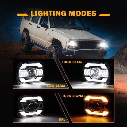 Starlight Flow série 7×6″ optique scellée phares LED avec feux de route/croisement & orange clignotant blanc DRL pour Jeep