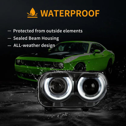 LED bloc optique avant projecteur double faisceau noir pour 2015–2023 Dodge Challenger 3th Gen Facelifted – vue 6 – NOVADOMIO
