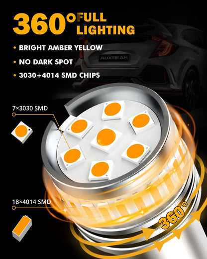 1157 BAY15D Ampoules LED pour clignotants avant/arrière et feux latéraux 11W 4000LM 3500K orange B1 série – 2 ampoules – vue