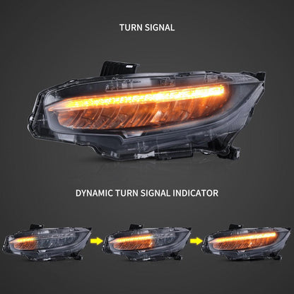 LED bloc optique avant Reflection Bowl chromé pour 2016–2021 Honda Civic 10th Gen (FC/FK) – vue 3 – NOVADOMIO