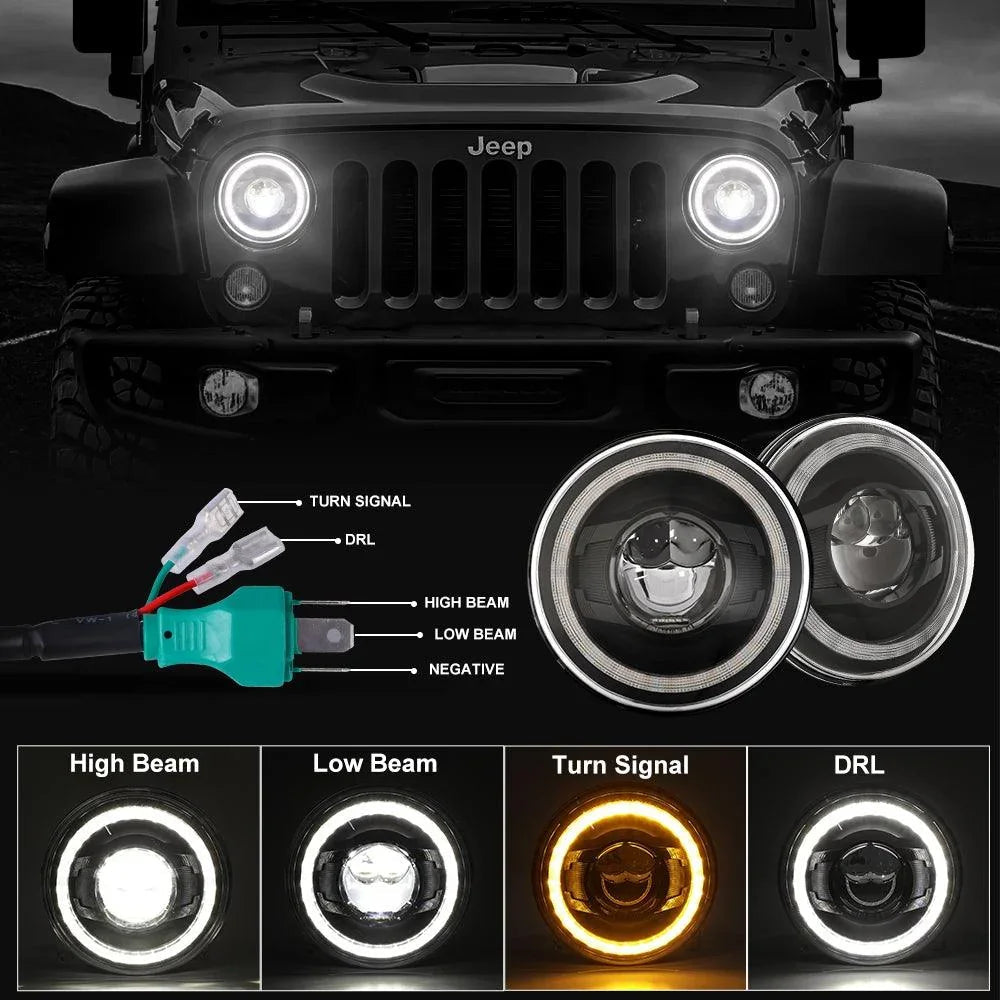 7 Inch LED Headlights Halo orange clignotant Lights avec DRL High/Low Beam Fit pour Jeep Wrangler JK JKU TJ LJ Ford GMC – vu…