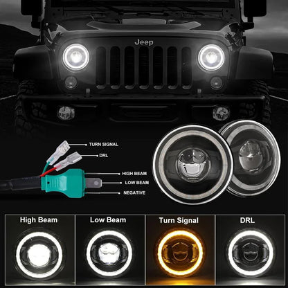 7″ phares LED Halo feux clignotants orange avec DRL feux de route/croisement pour Jeep Wrangler JK JKU TJ LJ Ford GMC – vue 2