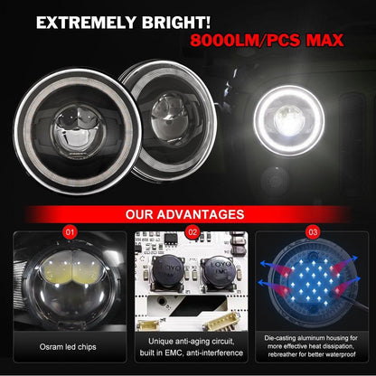 7″ phares LED Halo feux clignotants orange avec DRL feux de route/croisement pour Jeep Wrangler JK JKU TJ LJ Ford GMC – vue 5