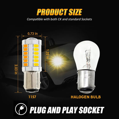 1157 BAY15D LED Side Maker/clignotant Rear/Front Light Bulbs 20W 4000LM 3500K orange 33LED série – 2 ampoules – vue 6