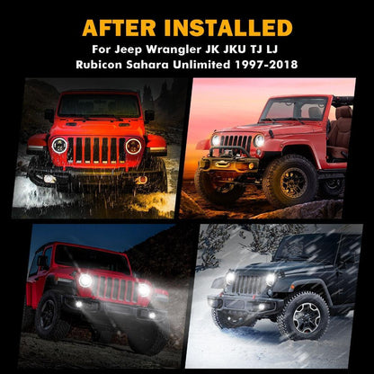 7″ phares LED+4″ LED antibrouillards kit avec Halo DRL clignotant High feux de croisement pour Jeep Wrangler JK JKU TJ LJ