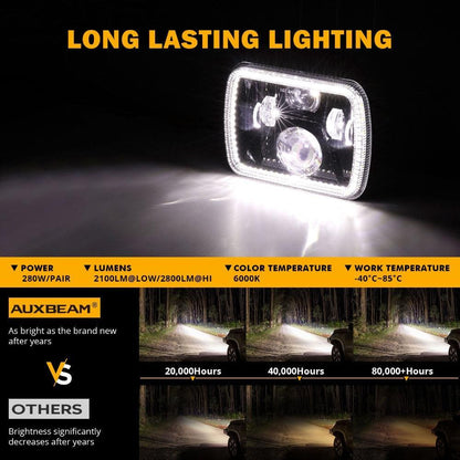 7×6 phares LED Rectangular phares High Low optique scellée avec DRL clignotant homologation DOT pour Jeep Wrangler YJ