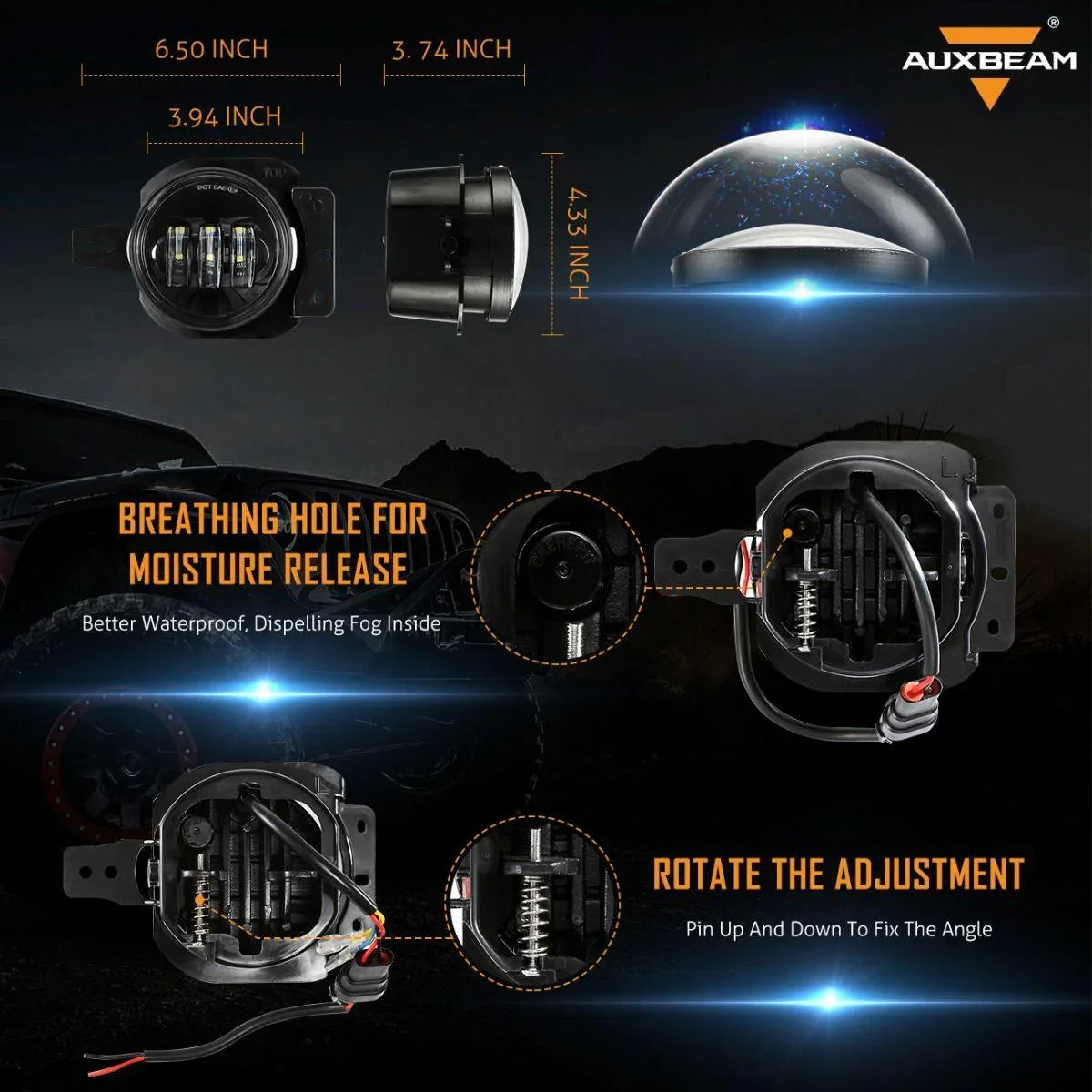 (2pcs/set) 4 Inch Round LED Fog Lamps avec 2 Brackets pour 2018 2019 2020 Jeep Wrangler JL JLU Jeep Gladiator JT – vue 3