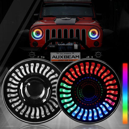 Lot de 2 7″ 80 W feux de route/croisement LED phare avec RGB Flowing anneau Halo commande par application pour Jeep Wrangler