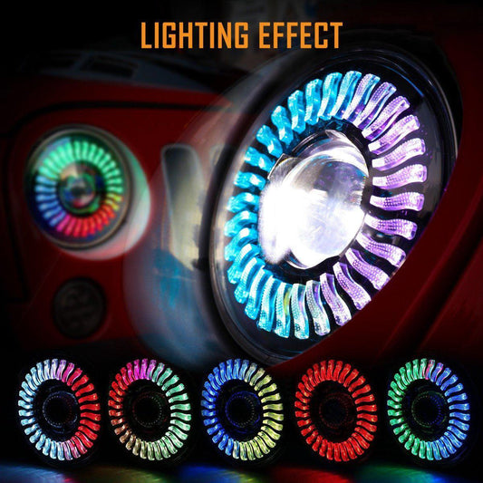Lot de 2 7″ 80 W feux de route/croisement LED phare avec RGB Flowing anneau Halo commande par application pour Jeep Wrangler