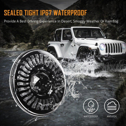 Lot de 2 7″ 80 W feux de route/croisement LED phare avec RGB Flowing anneau Halo commande par application pour Jeep Wrangler