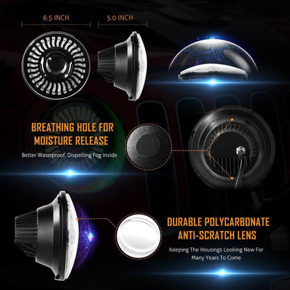 Lot de 2 7″ 80 W feux de route/croisement LED phare avec RGB Flowing anneau Halo commande par application pour Jeep Wrangler