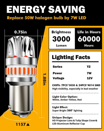 1157 BAY15D Ampoules LED pour feux stop et arrière 14W 6000LM sans erreur CAN-bus rouge Y2 série – 2 ampoules – vue 5