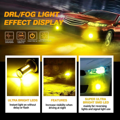 9006/HB4 Ampoules LED antibrouillard / DRL 50W 4000LM jaune doré 33LED série – 2 ampoules – vue 2 – NOVADOMIO