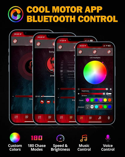 Upgraded RGB 7″ phares + 4″ antibrouillards Combo pour Jeep Wrangler JK avec commande par application – vue 5 – NOVADOMIO