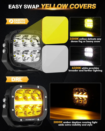 6/8Pcs 5 pouces 132W orange DRL Projecteurs LED compacts avec Power Harness – vue 8 – NOVADOMIO