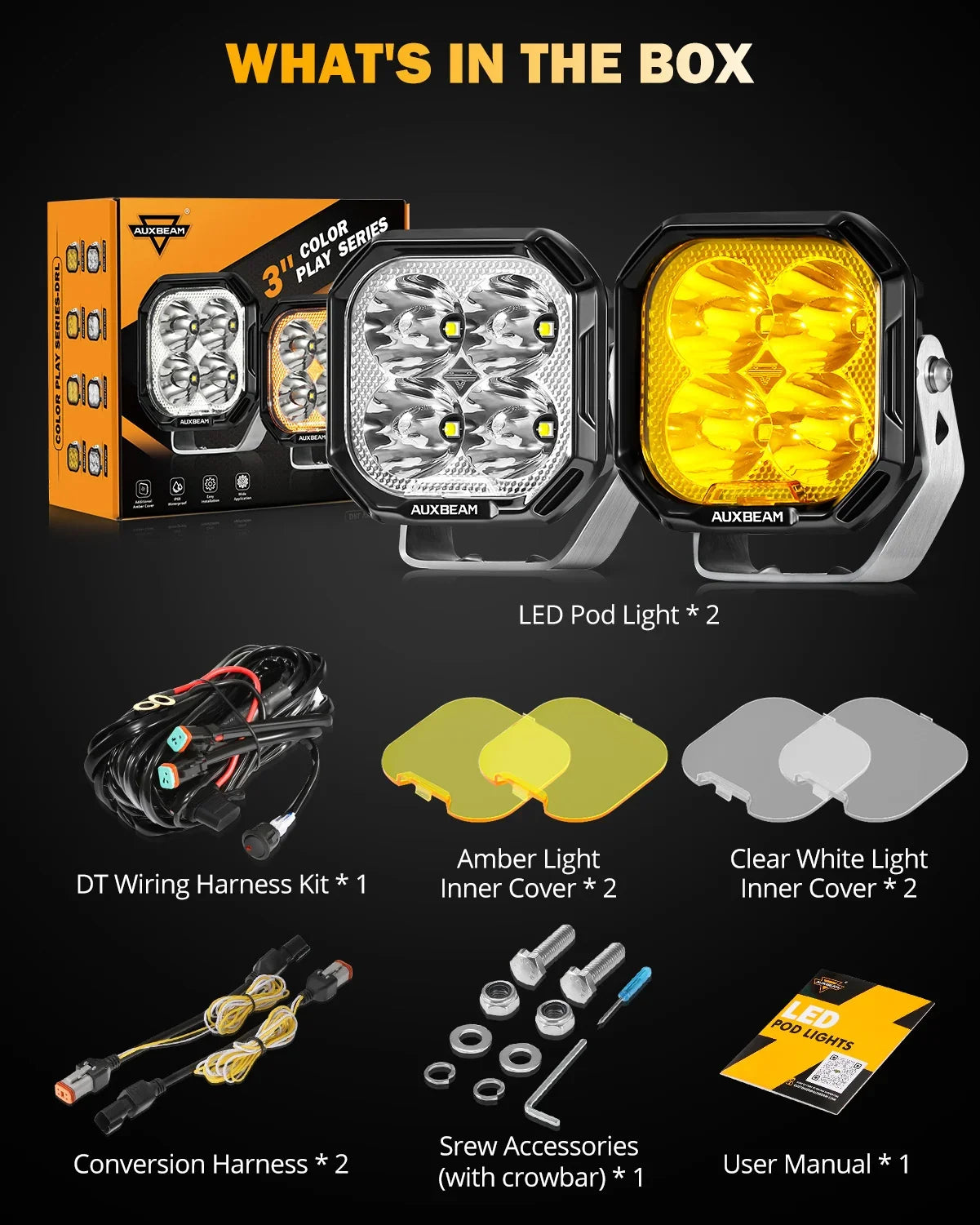 Color Play série 3 Inch 100W Spot Projecteurs LED compacts tout-terrain avec blanc DRL & orange clignotant Lights – vue 6