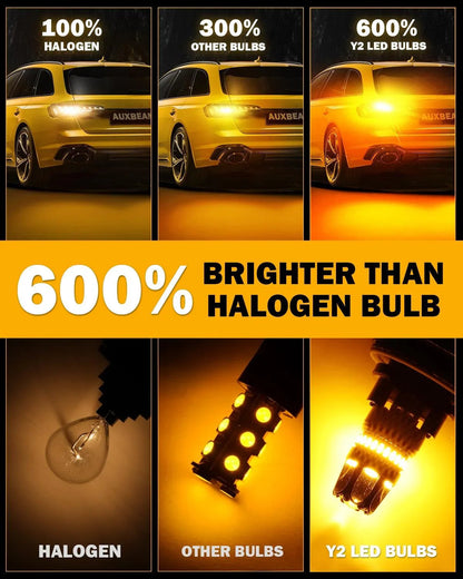 T25 3157 3156 Ampoules LED pour clignotants avant/arrière et feux latéraux 14W 6000LM sans erreur CAN-bus 3000K orange Y2
