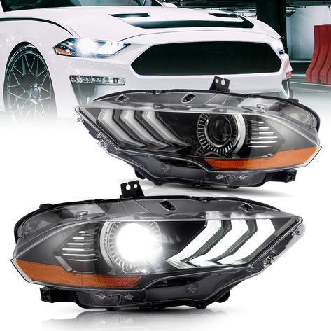 LED bloc optique avant Dual Beam Projector noir pour 2018-2024 Ford Mustang 6th Gen Facelifted