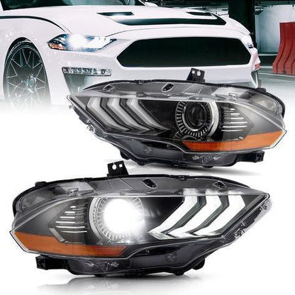 LED bloc optique avant projecteur double faisceau noir pour 2018–2024 Ford Mustang 6th Gen Facelifted – NOVADOMIO