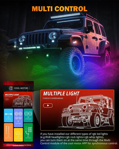 NEW Vibrant série | 8 pièces RGB LED éclairages de soubassement Kit Multicolor Neon éclairage sous caisse avec Bluetooth APP
