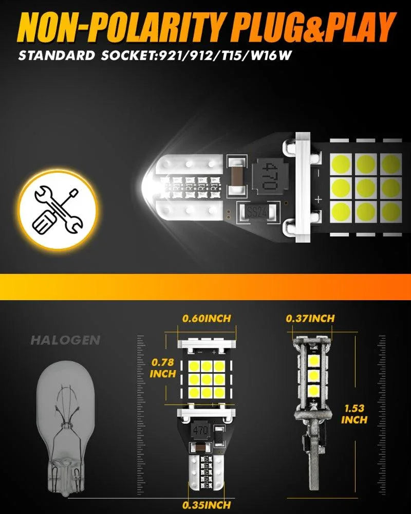 912 921 T15 W16W Ampoules LED pour recul, stop et feux arrière 10W 300% haute luminosité sans erreur CAN-bus 6500K blanc – 2…