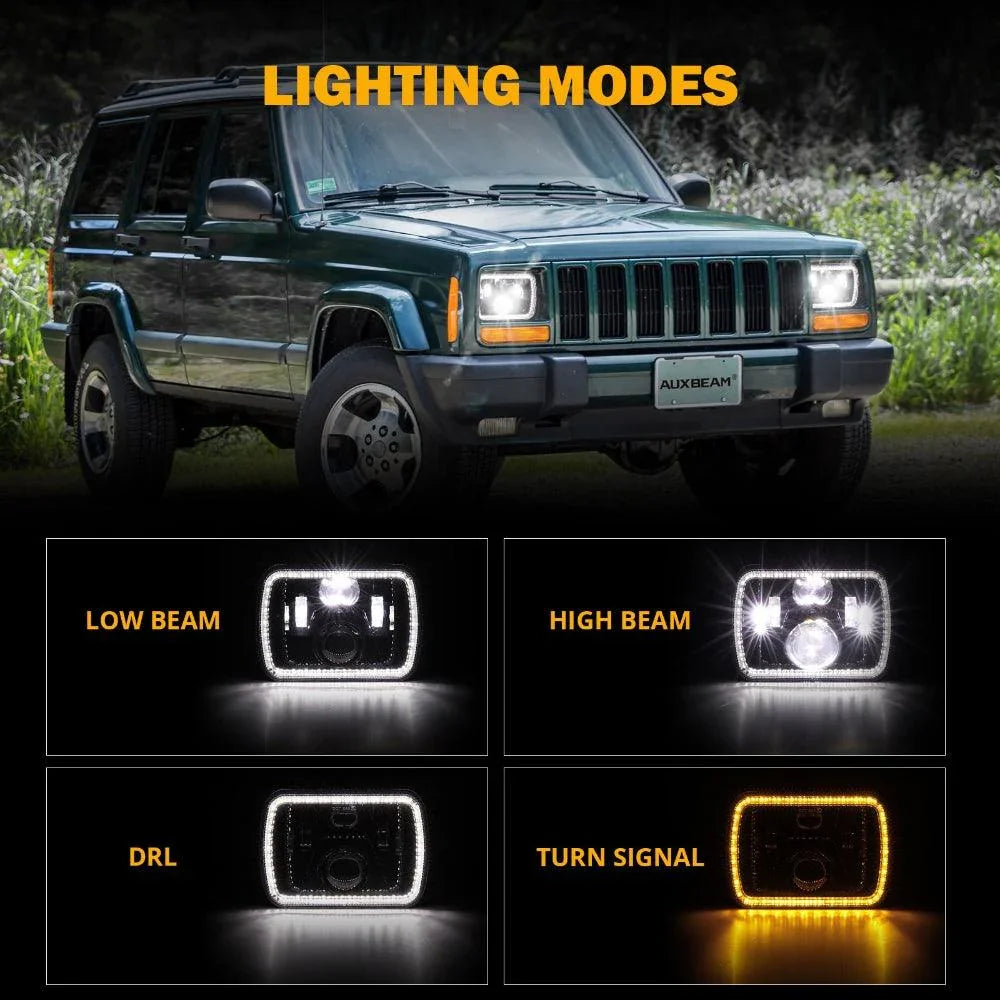 7x6 Led Headlights Rectangular Headlamps High Low Sealed Beam w/DRL clignotant DOT Approved pour Jeep Wrangler YJ Cherokee X…