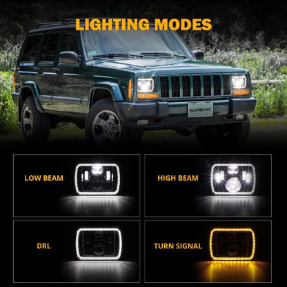 7×6 phares LED Rectangular phares High Low optique scellée avec DRL clignotant homologation DOT pour Jeep Wrangler YJ