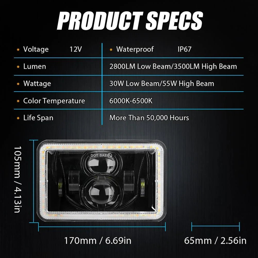 (2PCS/SET) 4x6" Sealed Beam LED Headlight avec Hi-Lo Beam & DRL orange clignotant Light – vue 7