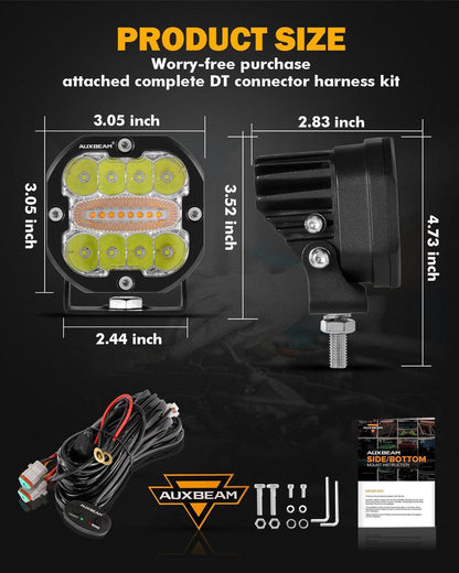 3″ 96 W 9 600 lm projecteurs LED compacts 6 modes feu LED longue portée avec montant A support de montage pour Ford Bronco