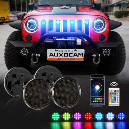Lot de 4 RGBW Neon LED avant feux de calandre avec sans fil RF télécommande, Smartphone commande Bluetooth APP pour 2007–2017