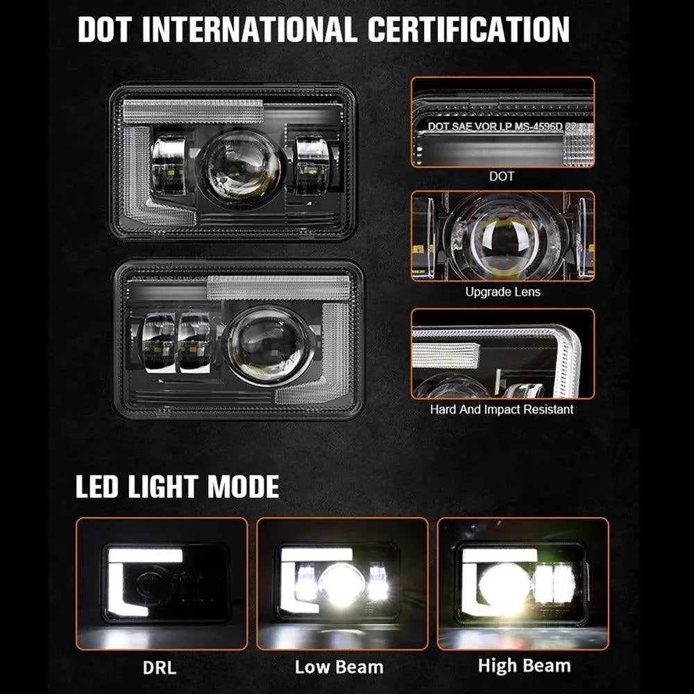 4x6 Inch DOT Sealed Beam LED Headlights avec DRL pour Peterbilt Kenworth Freightinger Ford Chevrolet – vue 2