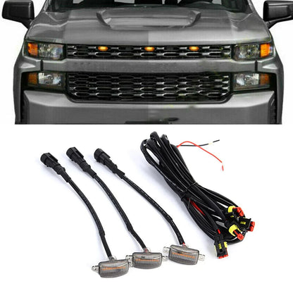 Lot de 3 LED avant feux de calandre style Raptor orange éclairage pour Chevrolet Silverado 1500 2016–2021 (orange shell/