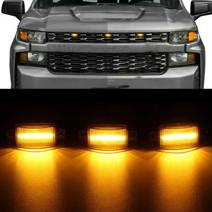 Lot de 3 LED avant feux de calandre style Raptor orange éclairage pour Chevrolet Silverado 1500 2016–2021 (orange shell/