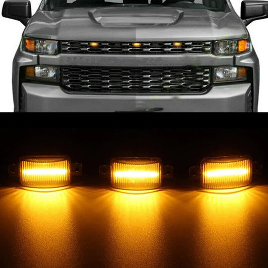 (3pcs/set) LED Front Grille Lights Raptor Style orange Light Fit pour Chevrolet Silverado 1500 2016-2021 (orange shell/ Smok…