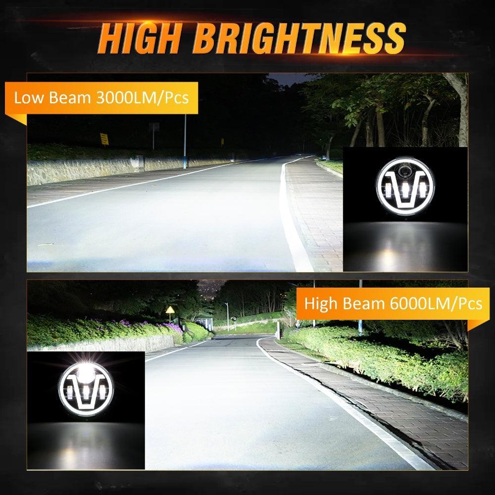 7 Inch LED Headlights Halo orange clignotant Lights avec DRL High/Low Beam Fit pour Jeep Wrangler JK LJ CJ TJ – vue 3