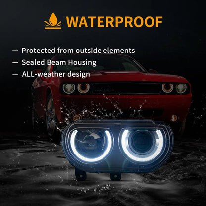 LED bloc optique avant projecteur double faisceau noir pour 2008–2014 Dodge Challenger 3th Gen Pre-Facelift – vue 8