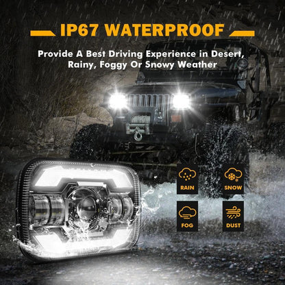 Starlight Flow série 7×6″ optique scellée phares LED avec feux de route/croisement & orange clignotant blanc DRL pour Jeep