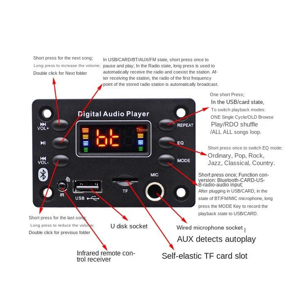 D136BT Bluetooth lecteur MP3 haut-parleur module MP3 carte décodeur avec Microphone – vue 2