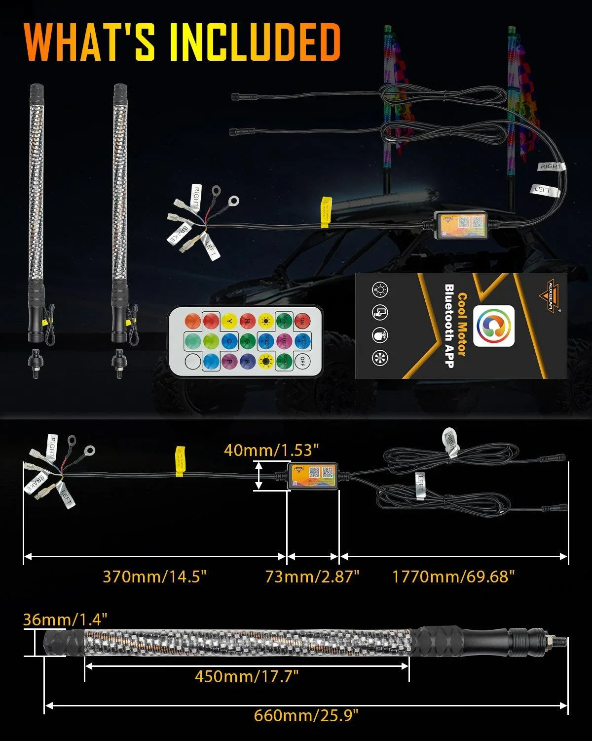 New LED RGB Whip Lights avec clignotant & Brake Light, Bluetooth APP/ Remote Control – vue 9