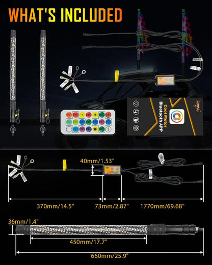 New LED RGB fouets LED avec clignotant & feu stop, Bluetooth APP/ télécommande – vue 9 – NOVADOMIO